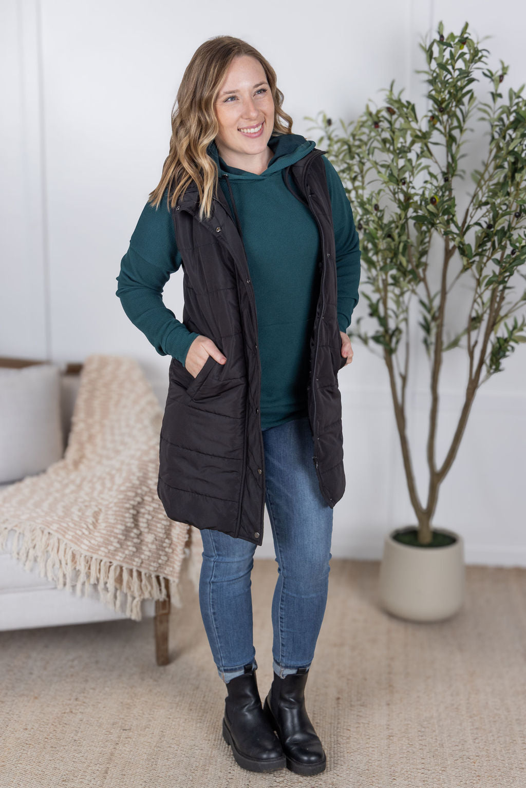 Harlow Long Vest - Black